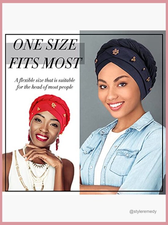9 Pre-Tied Twisted Braid Headscarves with Beads - Silky Fiber Hair Wrap for main image 4